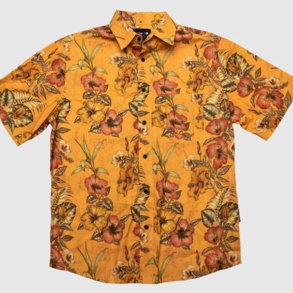 NWT Psycho Tuna Men's Orange Tropical Flowers Button Down Shirt Size M - Picture 1 of 7